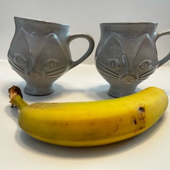 NWOT Set of 2 Jonathan Adler 3D Cat mugs - Picture 4 of 7